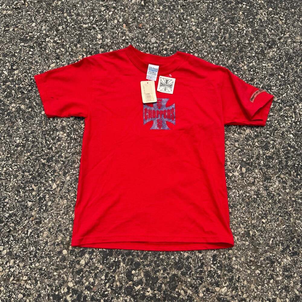 Vintage West Coast Choppers Graphic T-Shirt Red Glitter Iron Cross